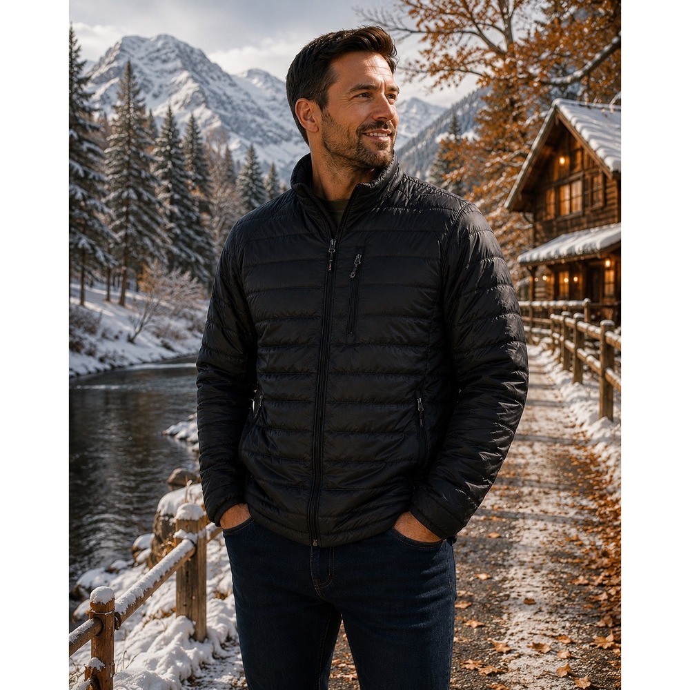 Hawke & Co Mens L Black Down Puffer Jacket Nylon Quilted Performance HENI035